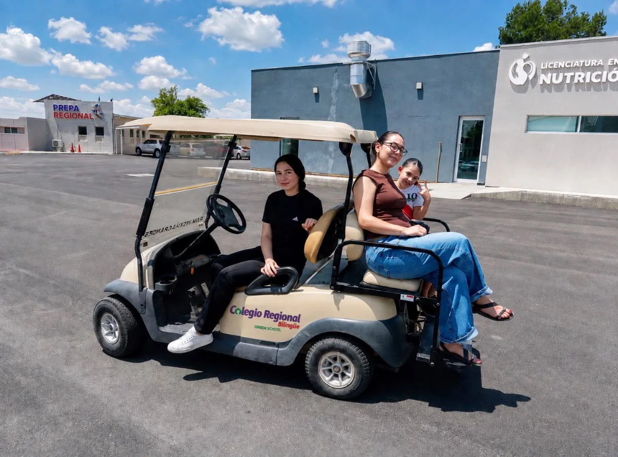 Alumnas del CRB recorriendo el campus en el carrito de golf
